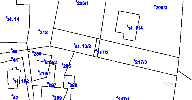 Parcela st. 217/2 v KÚ Janovičky u Broumova, Katastrální mapa