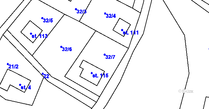 Parcela st. 32/7 v KÚ Janovičky u Broumova, Katastrální mapa