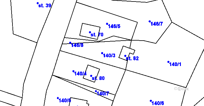 Parcela st. 140/3 v KÚ Janovičky u Broumova, Katastrální mapa