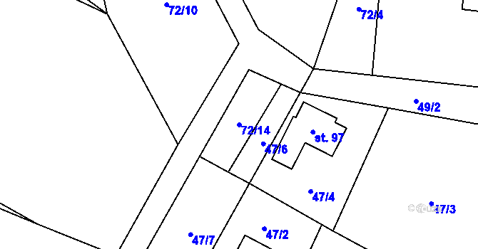 Parcela st. 72/14 v KÚ Janovičky u Broumova, Katastrální mapa