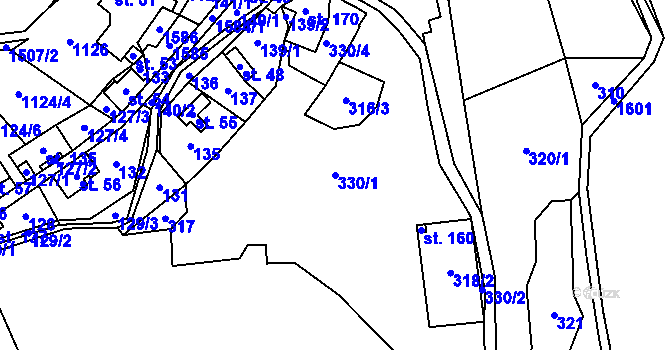 Parcela st. 330/1 v KÚ Fojtovice u Heřmanova, Katastrální mapa
