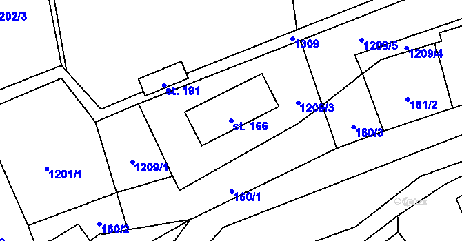 Parcela st. 166 v KÚ Heřmanov, Katastrální mapa