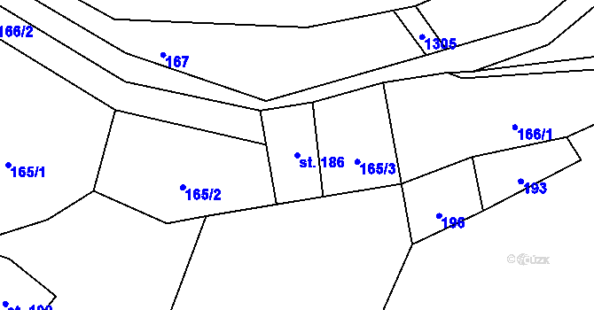Parcela st. 186 v KÚ Heřmanov, Katastrální mapa
