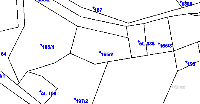 Parcela st. 165/2 v KÚ Heřmanov, Katastrální mapa