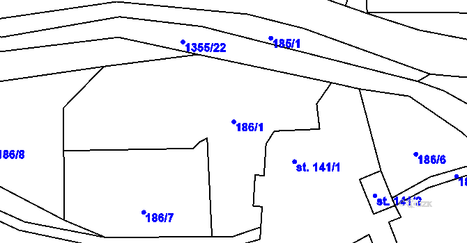 Parcela st. 186/1 v KÚ Heřmanov, Katastrální mapa