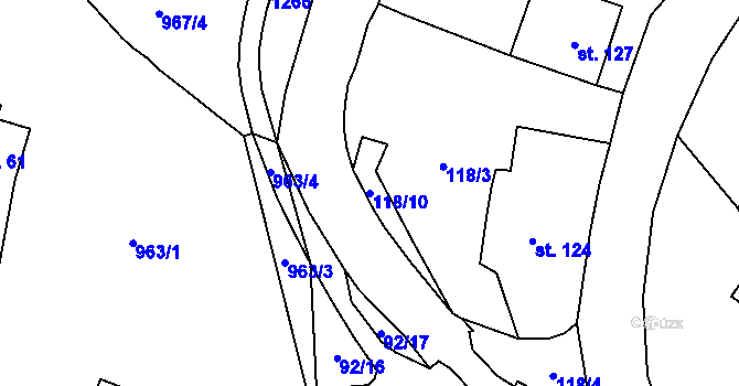 Parcela st. 118/10 v KÚ Heřmanov, Katastrální mapa