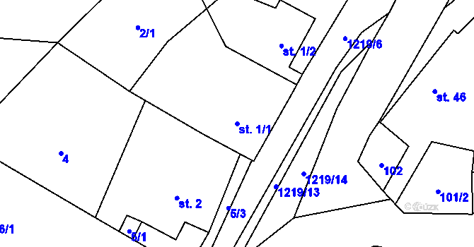 Parcela st. 1/1 v KÚ Heřmanov u Křižanova, Katastrální mapa