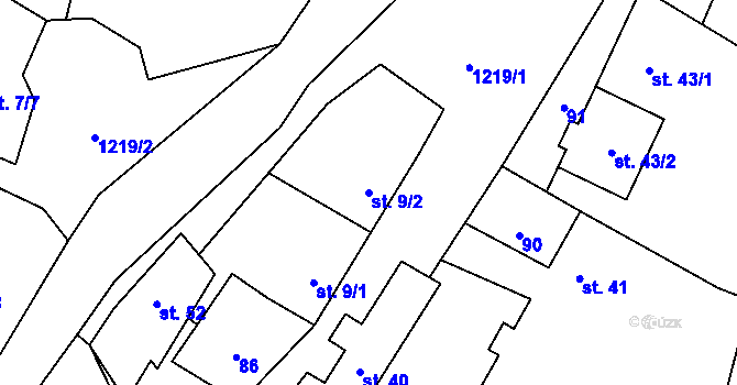 Parcela st. 9/2 v KÚ Heřmanov u Křižanova, Katastrální mapa
