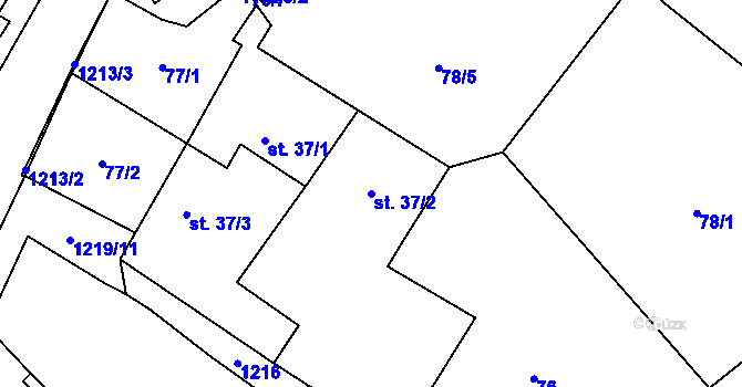 Parcela st. 37/2 v KÚ Heřmanov u Křižanova, Katastrální mapa