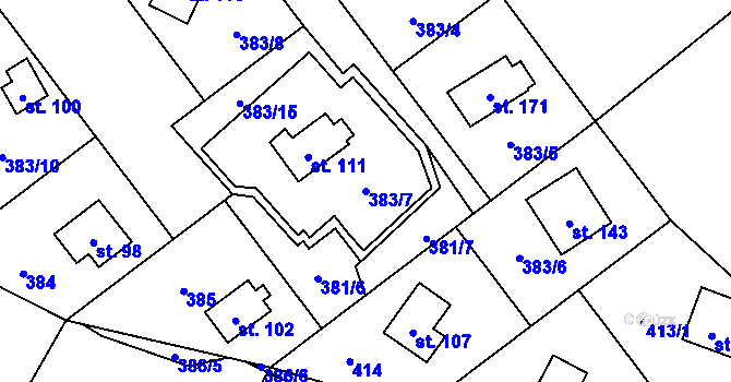 Parcela st. 383/7 v KÚ Heřmanov u Křižanova, Katastrální mapa
