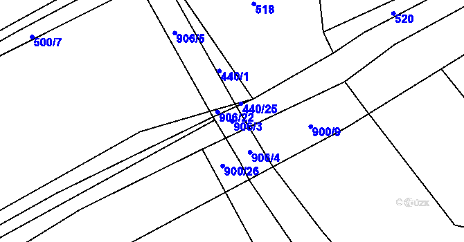 Parcela st. 906/3 v KÚ Milešín, Katastrální mapa