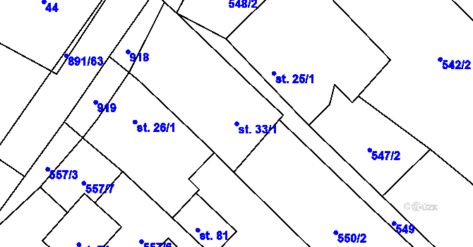 Parcela st. 33/1 v KÚ Milešín, Katastrální mapa