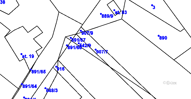 Parcela st. 907/7 v KÚ Milešín, Katastrální mapa
