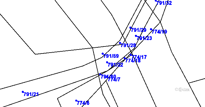 Parcela st. 791/59 v KÚ Milešín, Katastrální mapa