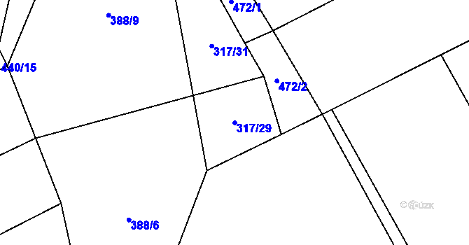 Parcela st. 317/29 v KÚ Milešín, Katastrální mapa