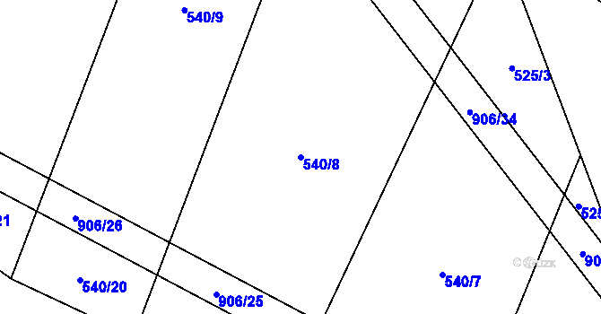 Parcela st. 540/8 v KÚ Milešín, Katastrální mapa