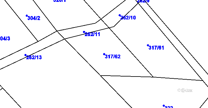 Parcela st. 317/62 v KÚ Milešín, Katastrální mapa