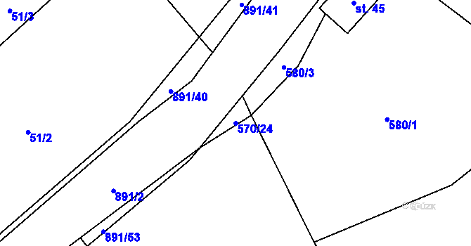 Parcela st. 570/24 v KÚ Milešín, Katastrální mapa