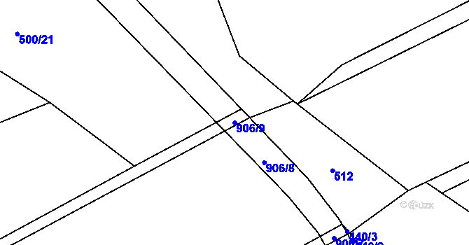 Parcela st. 906/9 v KÚ Milešín, Katastrální mapa