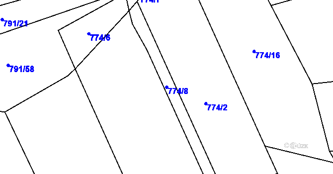 Parcela st. 774/8 v KÚ Milešín, Katastrální mapa