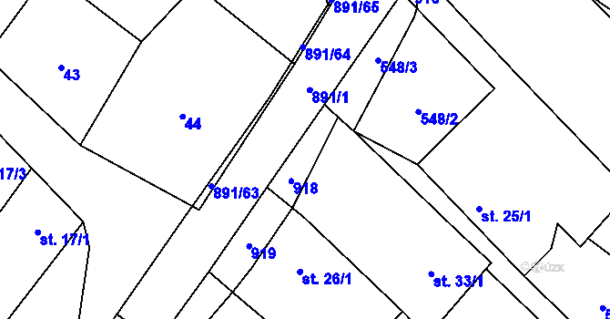 Parcela st. 33/2 v KÚ Milešín, Katastrální mapa