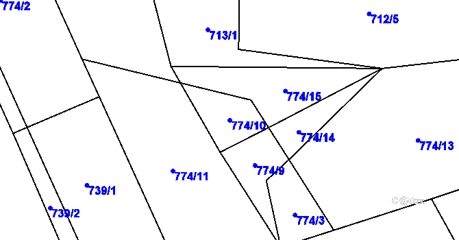 Parcela st. 774/10 v KÚ Milešín, Katastrální mapa
