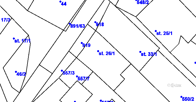 Parcela st. 26/1 v KÚ Milešín, Katastrální mapa