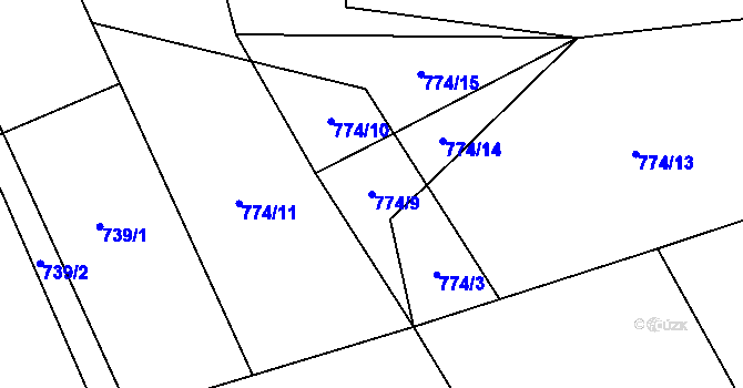 Parcela st. 774/9 v KÚ Milešín, Katastrální mapa