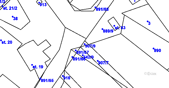 Parcela st. 907/9 v KÚ Milešín, Katastrální mapa