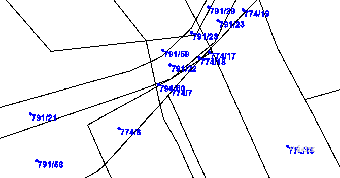 Parcela st. 774/7 v KÚ Milešín, Katastrální mapa