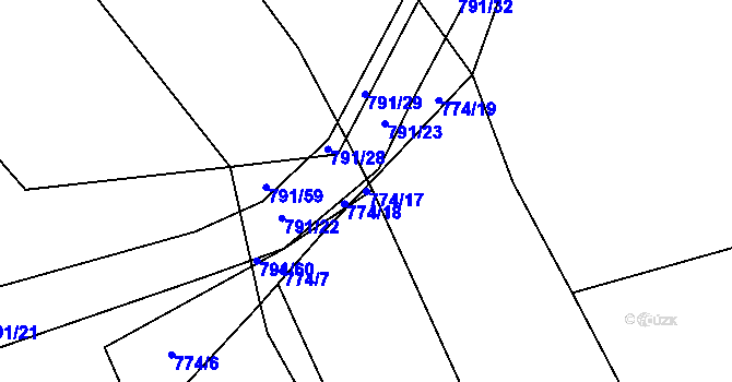 Parcela st. 774/17 v KÚ Milešín, Katastrální mapa