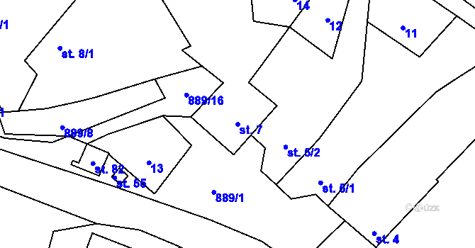 Parcela st. 7 v KÚ Milešín, Katastrální mapa