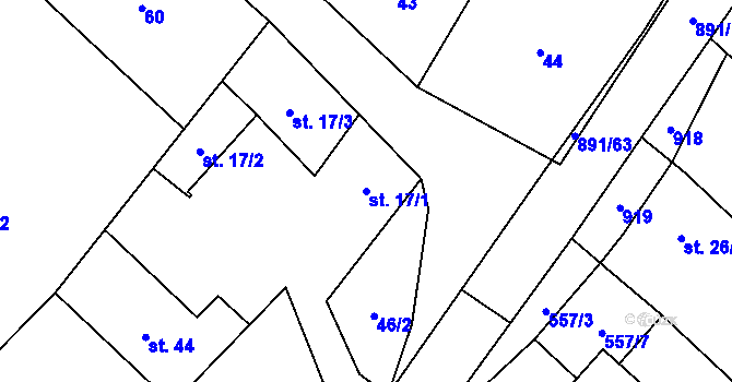 Parcela st. 17/1 v KÚ Milešín, Katastrální mapa