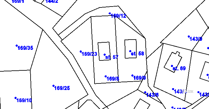 Parcela st. 57 v KÚ Milešín, Katastrální mapa