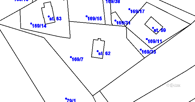 Parcela st. 62 v KÚ Milešín, Katastrální mapa