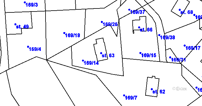 Parcela st. 63 v KÚ Milešín, Katastrální mapa