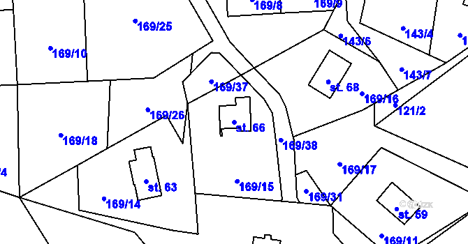 Parcela st. 66 v KÚ Milešín, Katastrální mapa