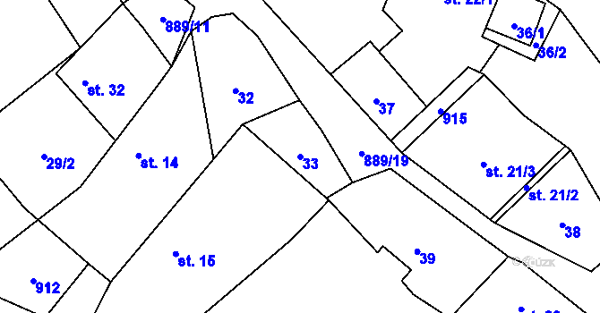 Parcela st. 33 v KÚ Milešín, Katastrální mapa