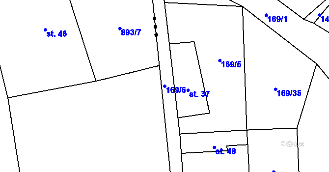 Parcela st. 169/6 v KÚ Milešín, Katastrální mapa