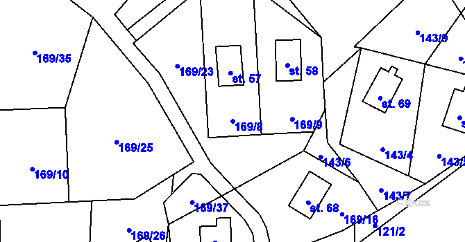 Parcela st. 169/8 v KÚ Milešín, Katastrální mapa