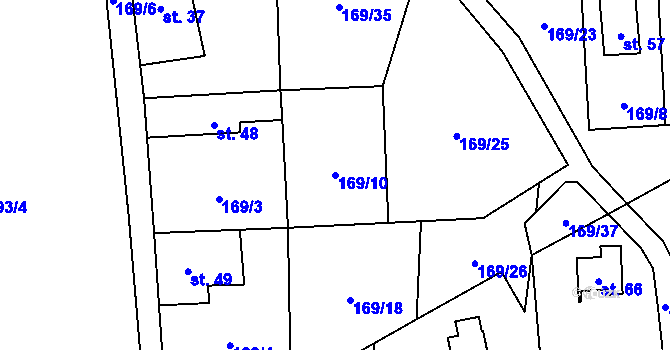 Parcela st. 169/10 v KÚ Milešín, Katastrální mapa