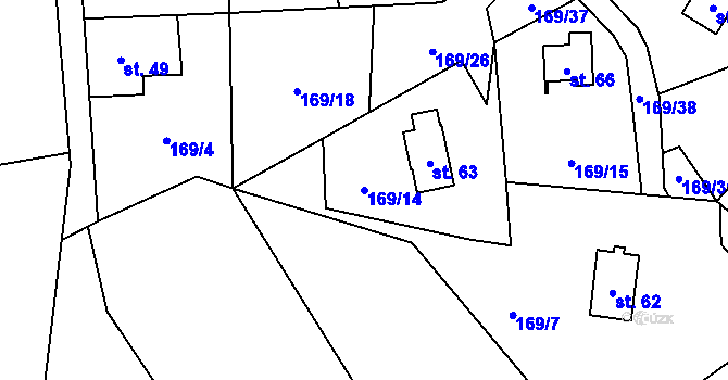 Parcela st. 169/14 v KÚ Milešín, Katastrální mapa