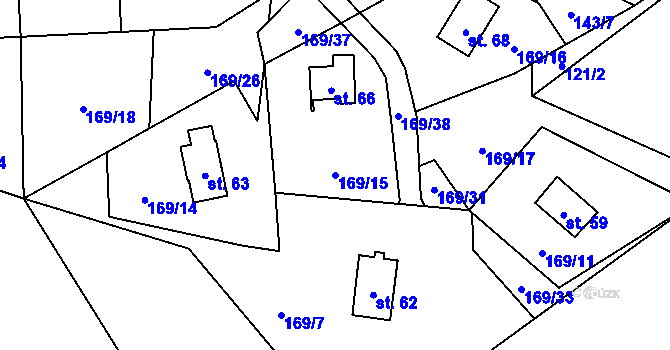 Parcela st. 169/15 v KÚ Milešín, Katastrální mapa