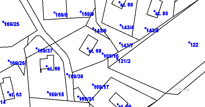 Parcela st. 169/16 v KÚ Milešín, Katastrální mapa