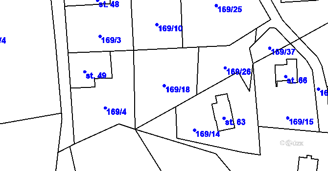 Parcela st. 169/18 v KÚ Milešín, Katastrální mapa
