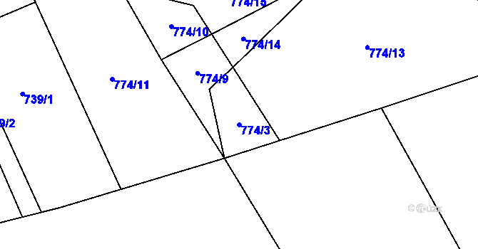 Parcela st. 774/3 v KÚ Milešín, Katastrální mapa