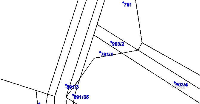 Parcela st. 791/1 v KÚ Milešín, Katastrální mapa