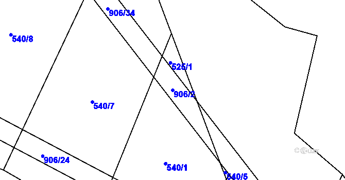 Parcela st. 906/2 v KÚ Milešín, Katastrální mapa