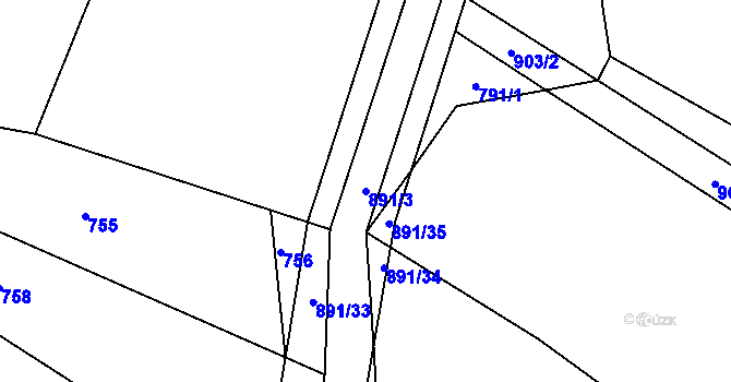 Parcela st. 891/3 v KÚ Milešín, Katastrální mapa