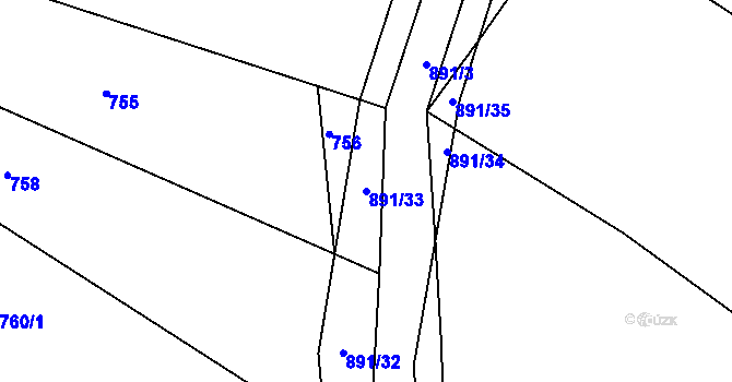 Parcela st. 891/33 v KÚ Milešín, Katastrální mapa